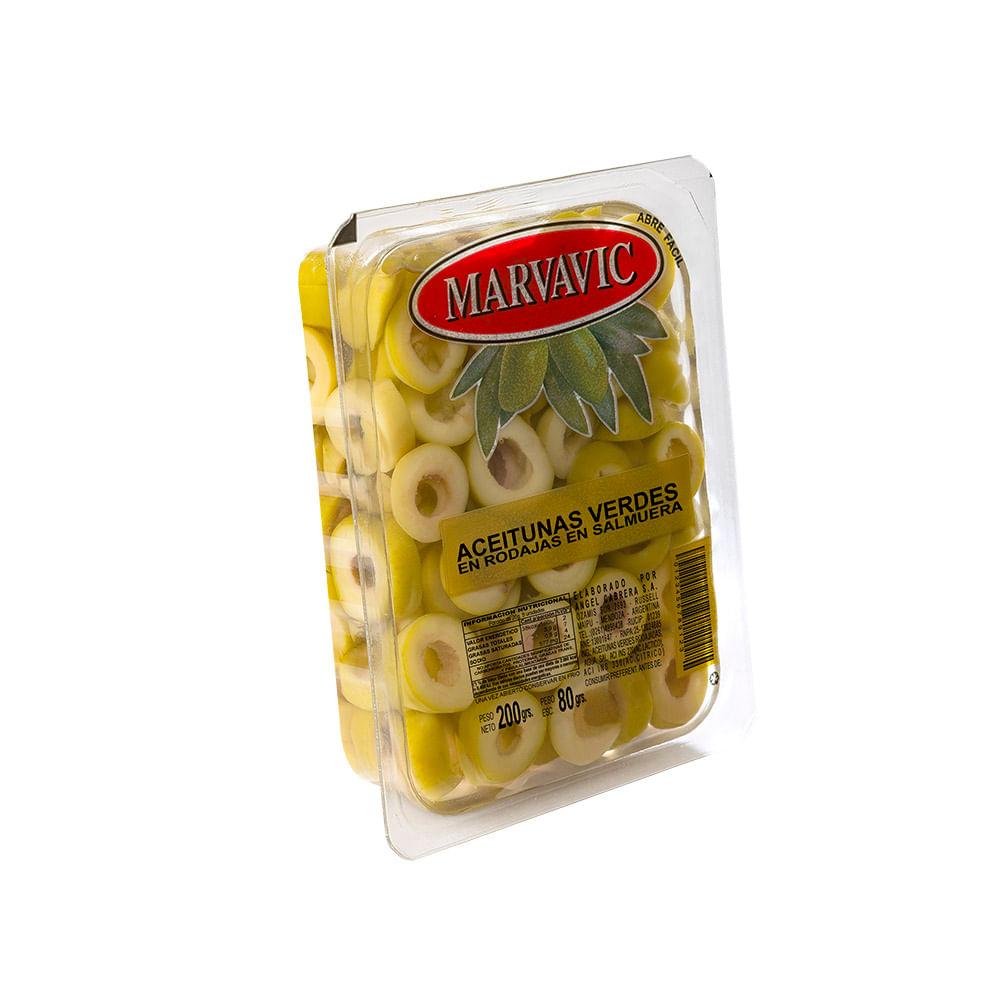 ACEITUNAS VERDES EN RODAJAS MARVAVIC EN BANDEJA x 200gs