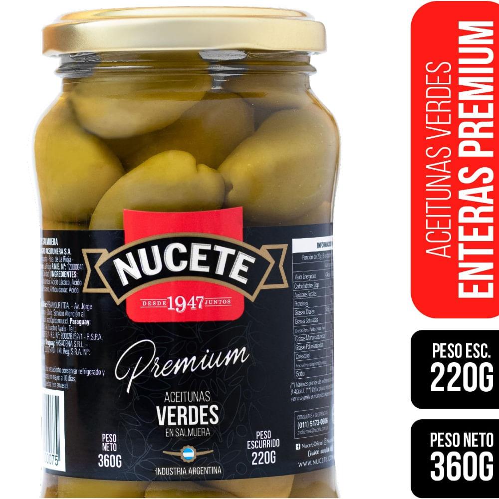 ACEITUNAS VERDES ENTERAS PREMIUM NUCETE x 360grs/220g