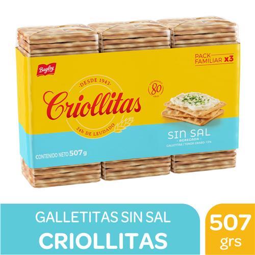 GALLETITAS CRIOLLITAS SIN SAL 169g x 3u
