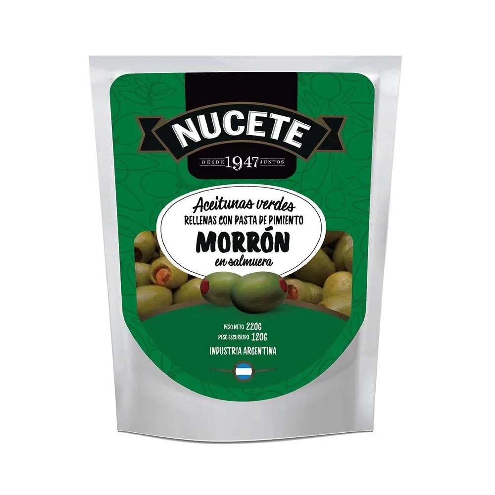 ACEITUNAS VERDES RELLENAS MORRON NUCETE DP x 220/120g