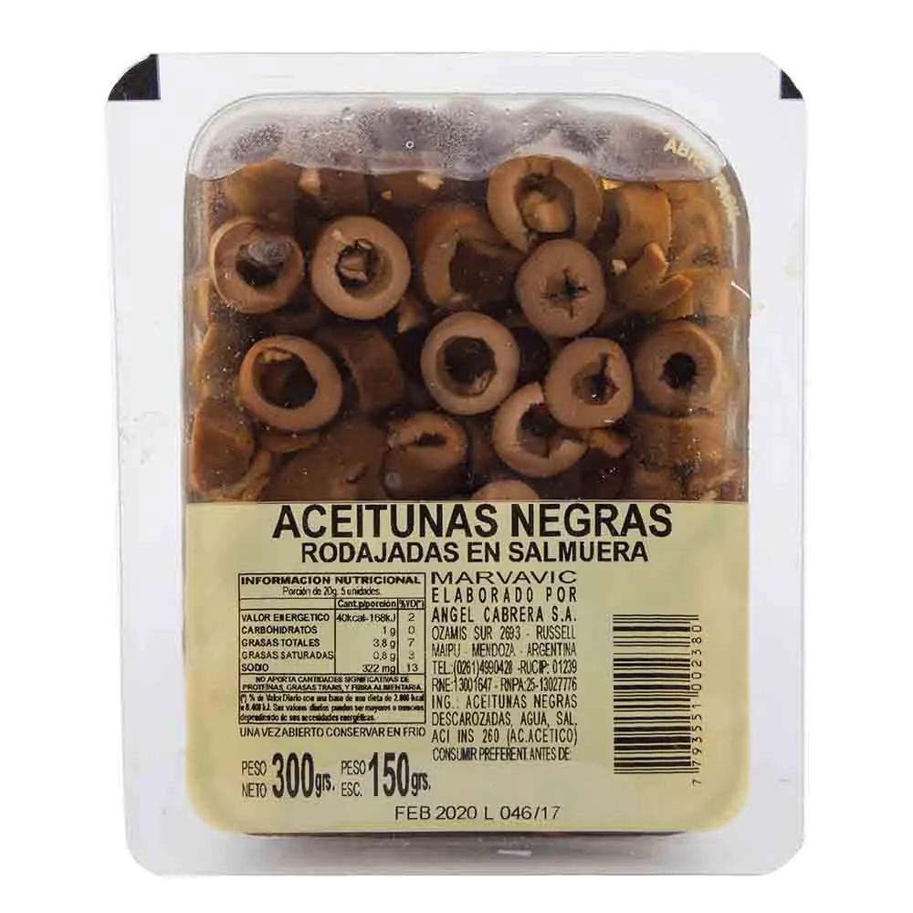 ACEITUNAS NEGRAS EN RODAJAS BENDEJA MARVAVIC x 200g